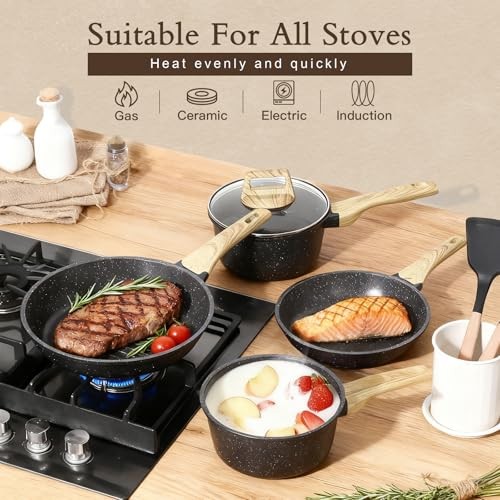 Ceramic Pots and Pans Set Non Stick – 17 Pcs Nonstick Cookware 17PCS Dark Gray