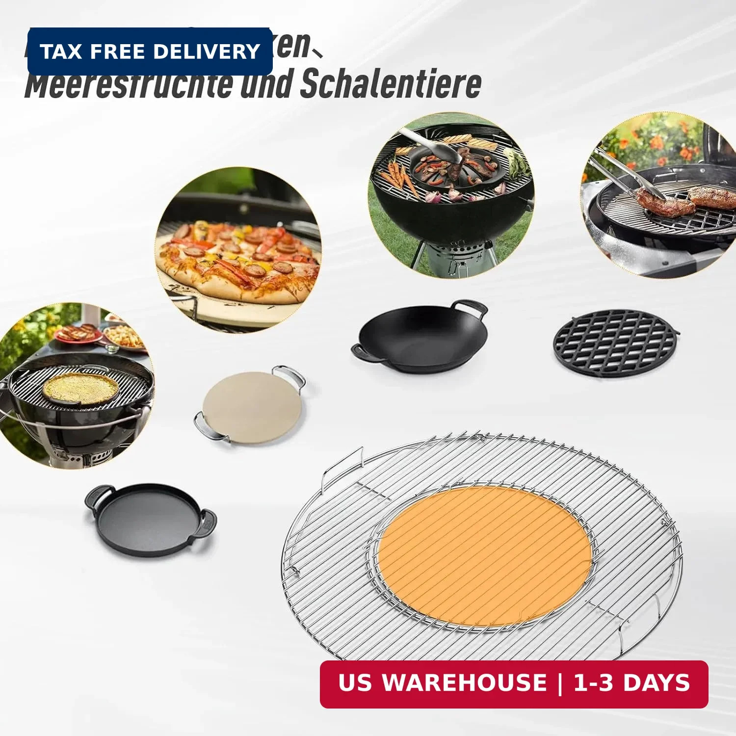 Hinged Cooking Grate for Weber, 22.5 inch Charcoal Grills, Kettle, Performer, Ma
