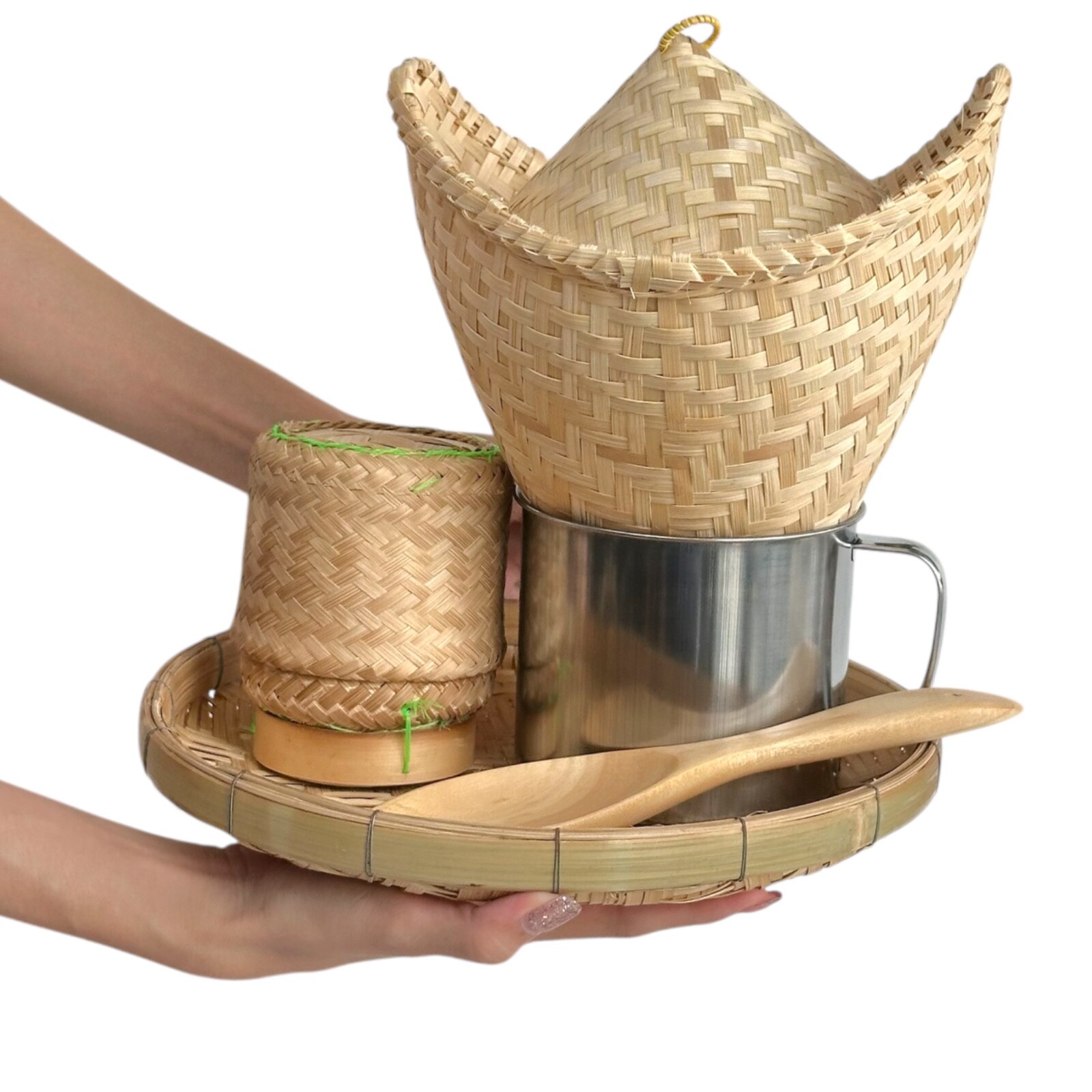 Sticky Rice Cooking Set 6 Pcs | Handmade Bamboo Basket & Thai-Lao Steamer