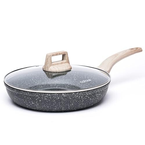 CAROTE 8 Inch Non Stick Frying Pan with Lid,White Assorted Colors , Sizes