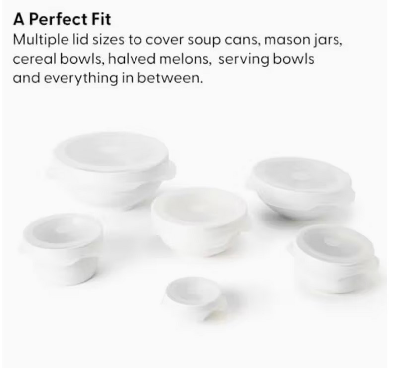 Best W&P Reusable Silicone Stretch Lid Set of 6 Circular Lids, Dishwasher Safe