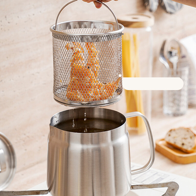 2-in-1 304 Stainless Steel Multifunctional Oil Strainer Pot Kitchen Deep Fryer