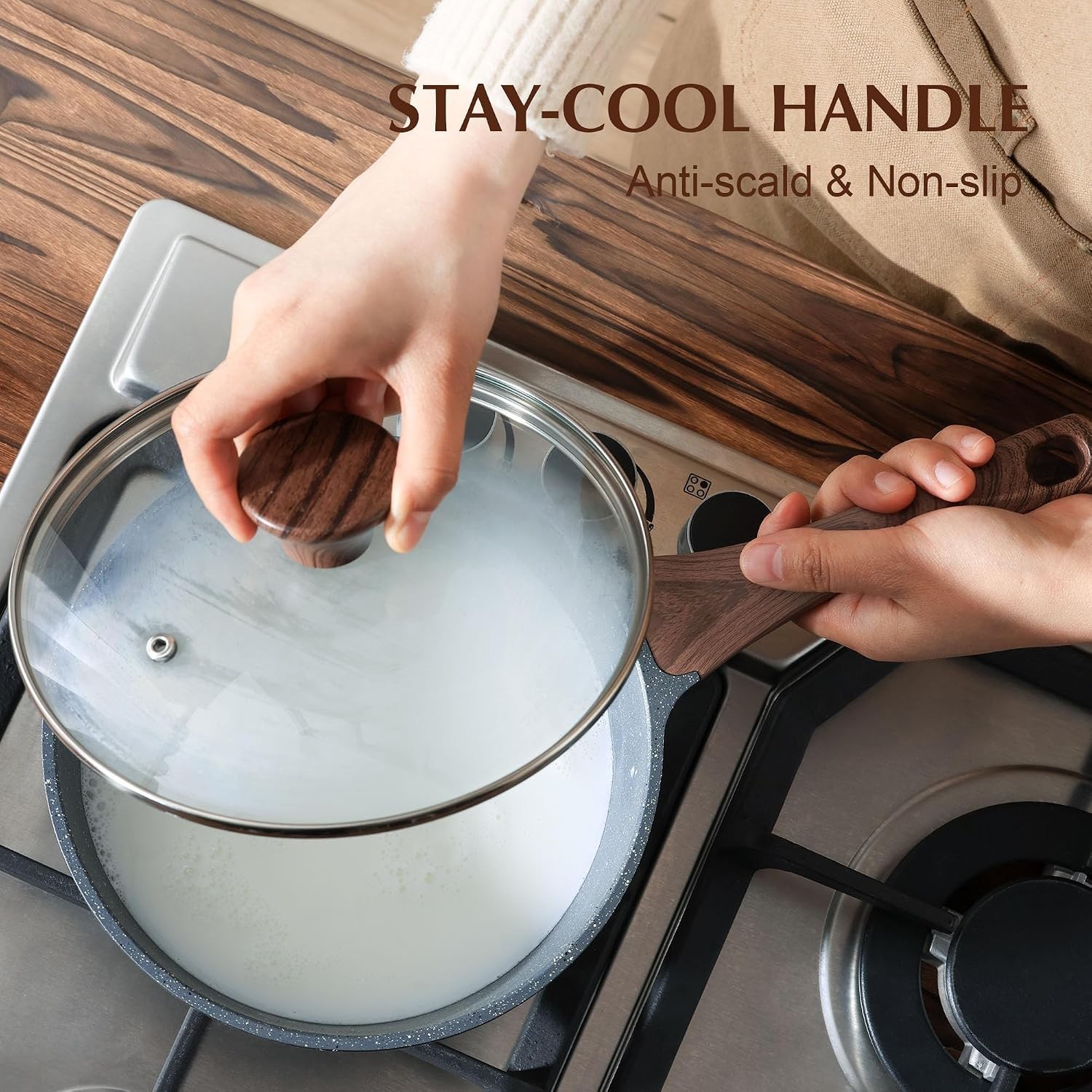 Compact 2.0 QT Nonstick Saucepan with Tempered Glass Lid for Healthy Cooking