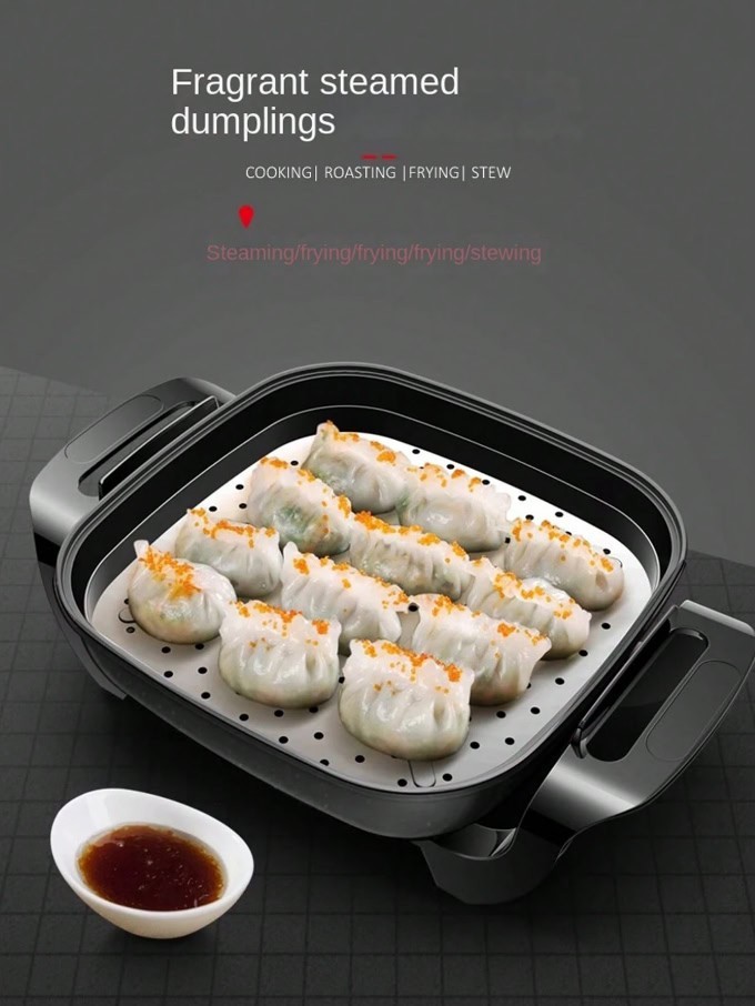 12×12 Electric Skillet 1500W Ceramic Nonstick Pan Glass Lid Adjustable Heat