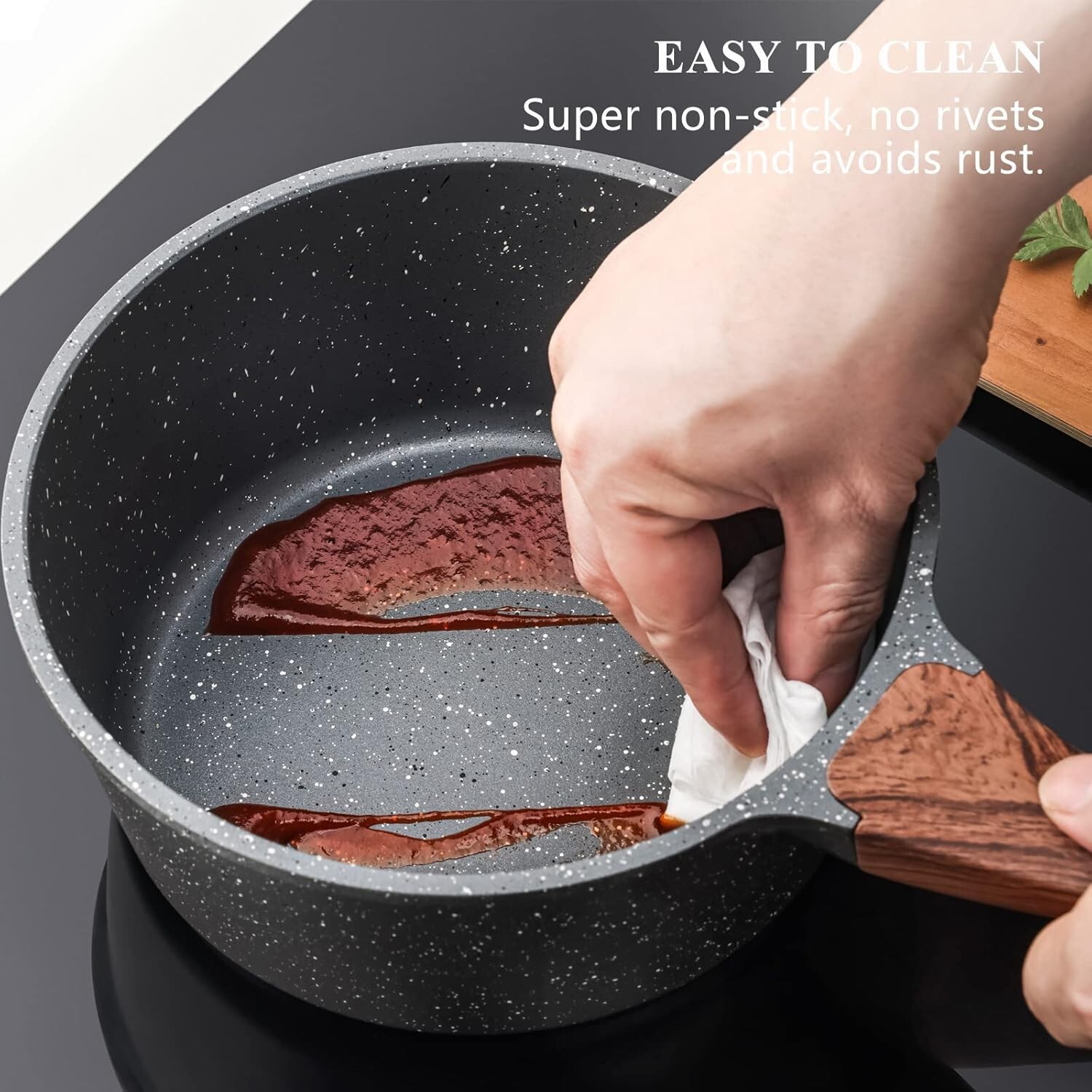 Swiss Nonstick Granite Coated Saucepan – 2.5 Quart Medium Pot with Glass Lid