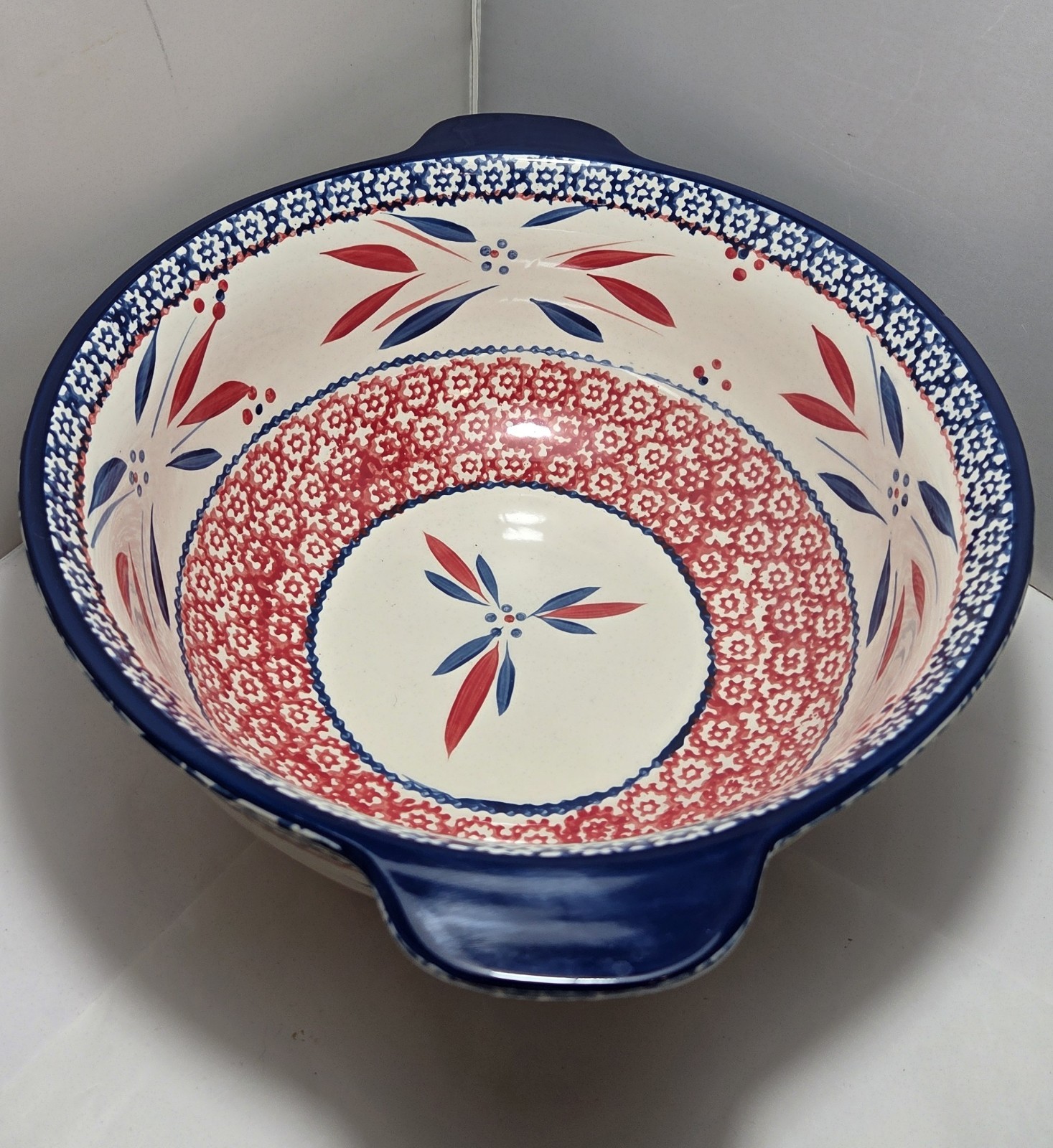 Temptations Tara Old World Red White Blue 4QT MIXING BOWL Firework Fetti 10¾”x4½