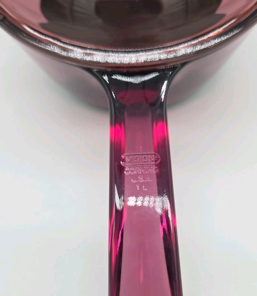 Vtg Corning Ware Vision Cranberry Glass 1L Sauce Pan Pot Teflon Bottom Pyrex Lid
