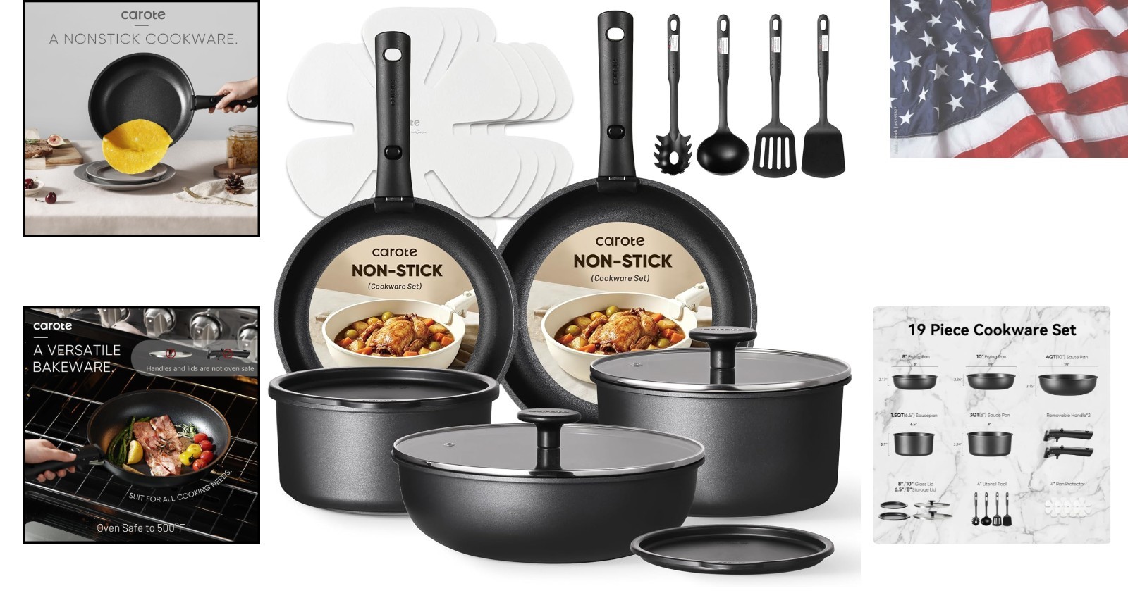 19Pcs Pots and Pans Set Non Stick, Cookware Set Detachable Handle, Nonstick I…