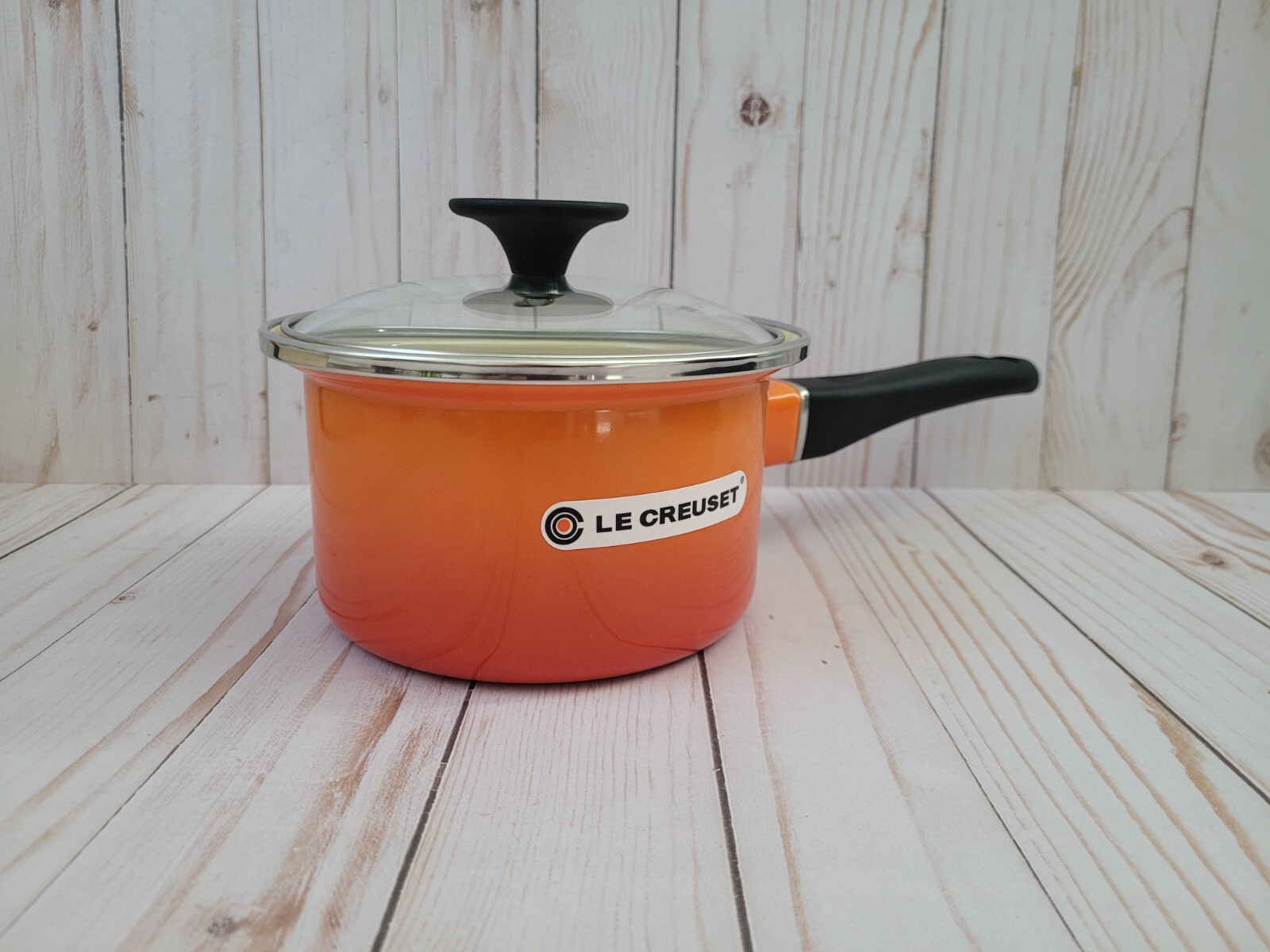Brand New Le Creuset 1.5 qt Classic Round Saucepan Flame with Lid in Retail Box