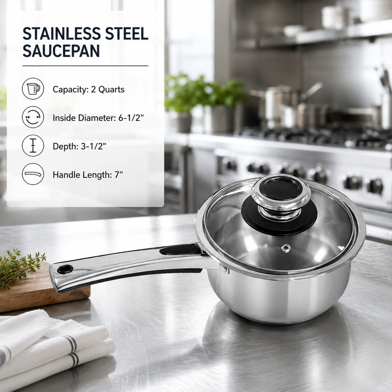 Stainless Steel Sauce Pan Heavy Duty Rust Proof Stockpot Kitchen Cookware