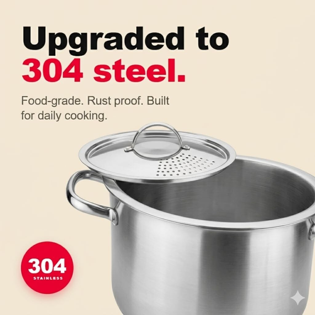 Stainless Steel Pasta Pot with Strainer Lid — 5.5 Qt Large Capacity Spaghetti…