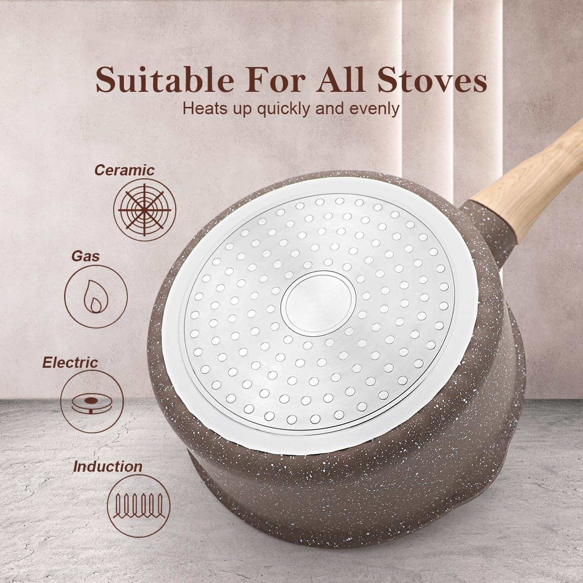 2.3 Quart Ceramic Nonstick Saucepan With Lid Small Sauce Pot With Pour Spouts Fo