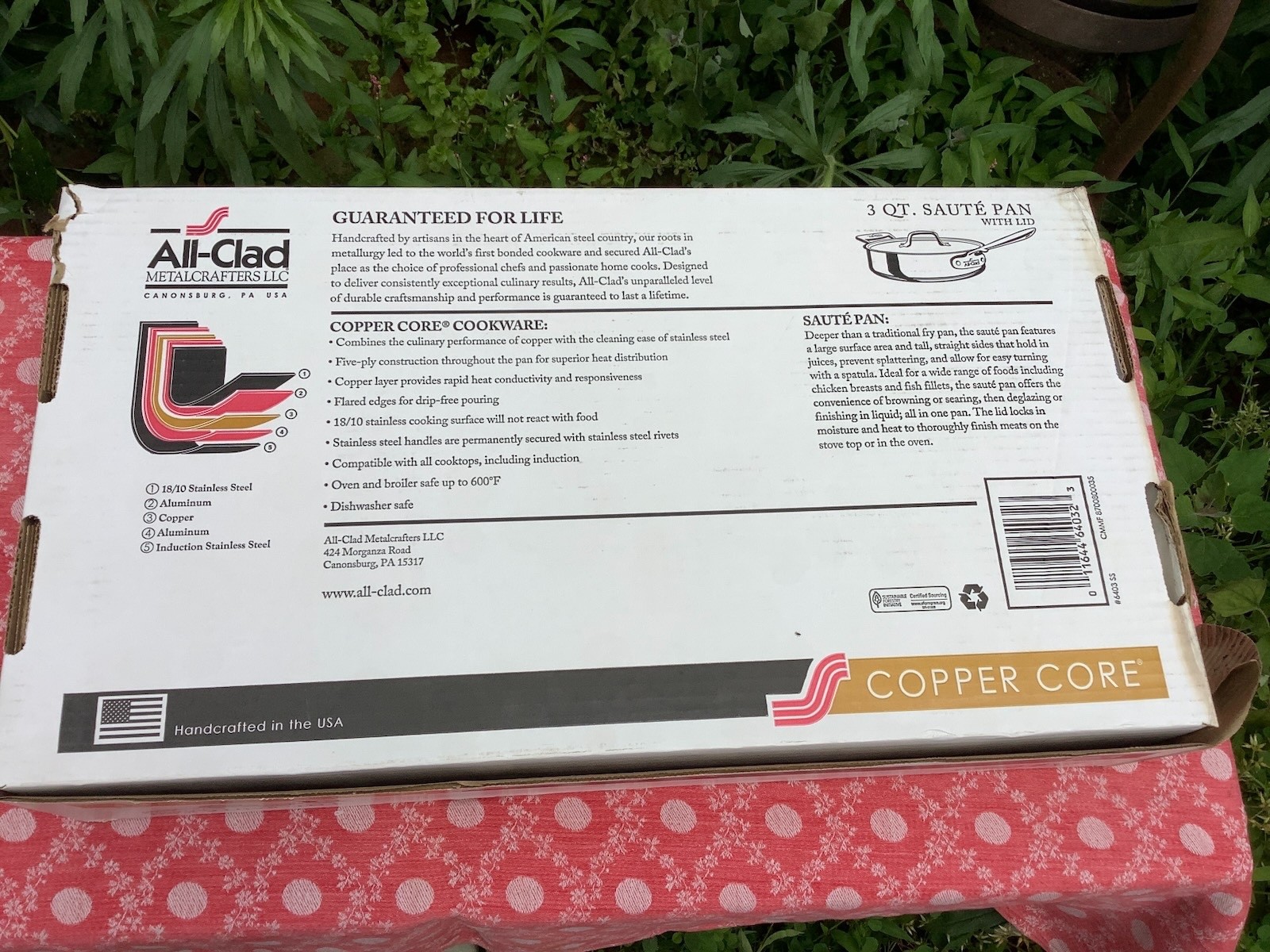 New All-Clad Copper Core Stainless Steel 3 Quart Saute Pan with Lid #6403