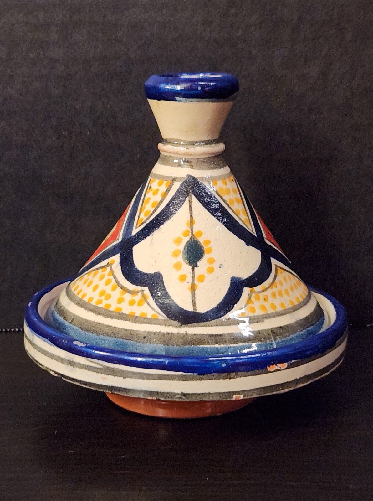 Vintage Hand Painted Moroccan Mini Tagine Pot Ceramic Trinket Box Spice Dish 5.5
