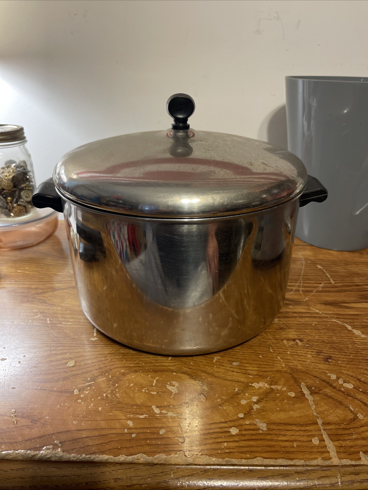Faberware 8 Qt Stainless Steel Stock Soup Pot & Lid Aluminum Clad Bottom USA Vtg