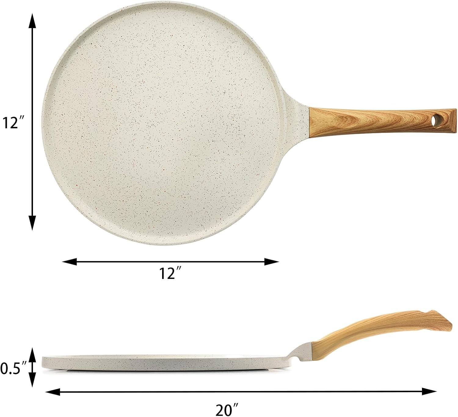 12 Inch Ceramic Non-Stick Crepe Pan Induction Cookware Pancake Skillet White