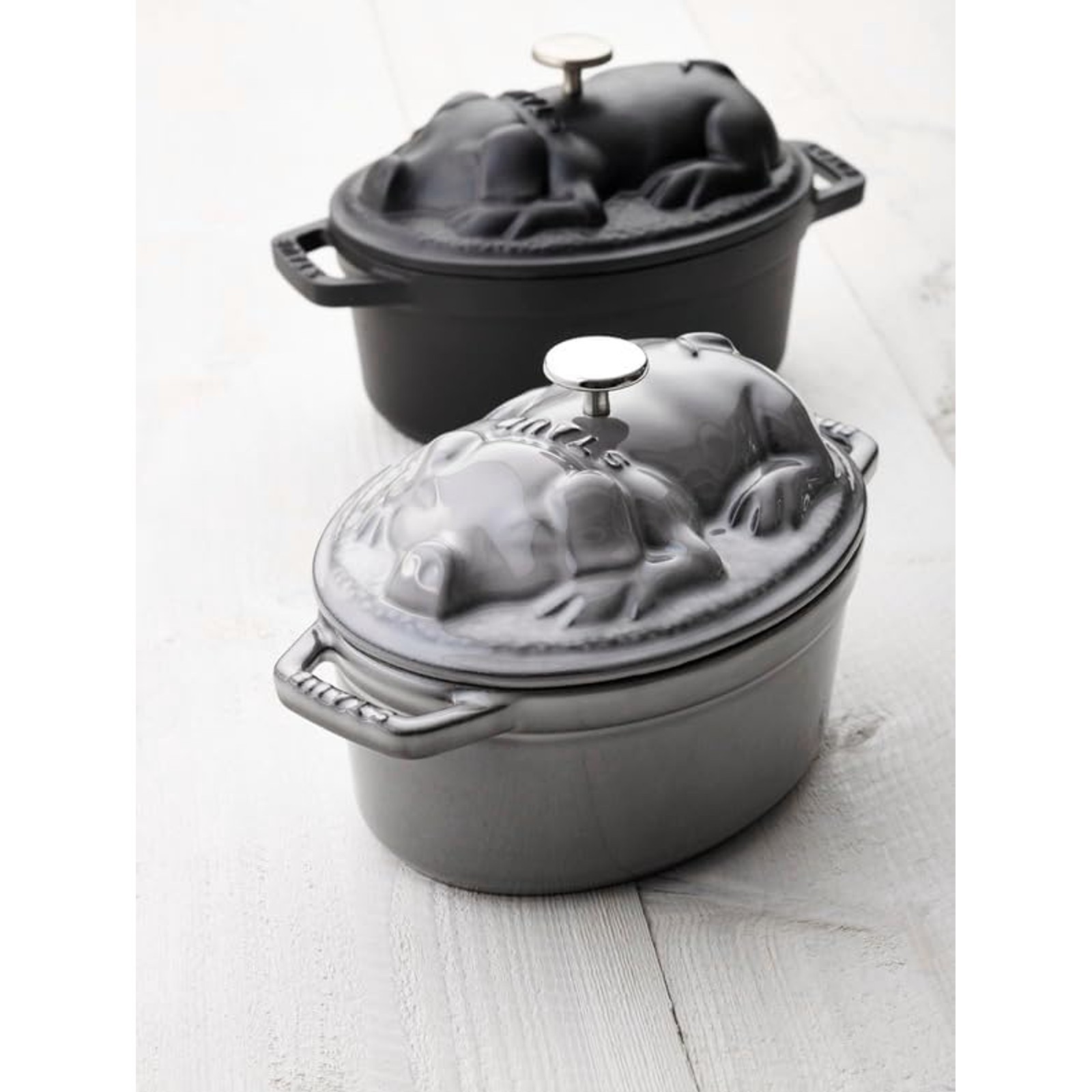 Staub Piggy Cocotte Oval Cast Iron Enamel Pot Gray 17 cm (6.7 in) IH Compatible