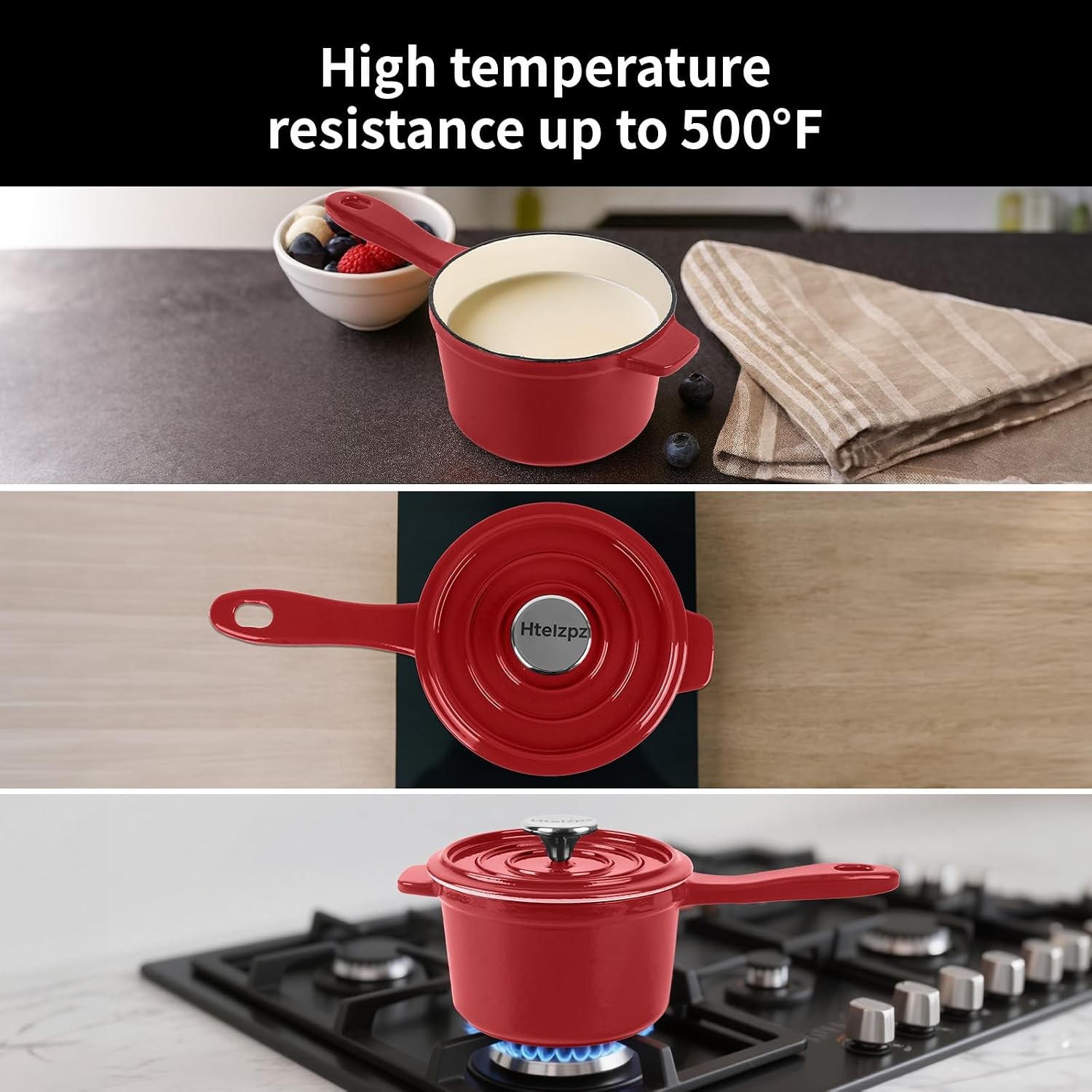 Enameled Cast Iron Sauce Pan with Lid, 1.7 Quart Saucepan with Lid, Small Dutch