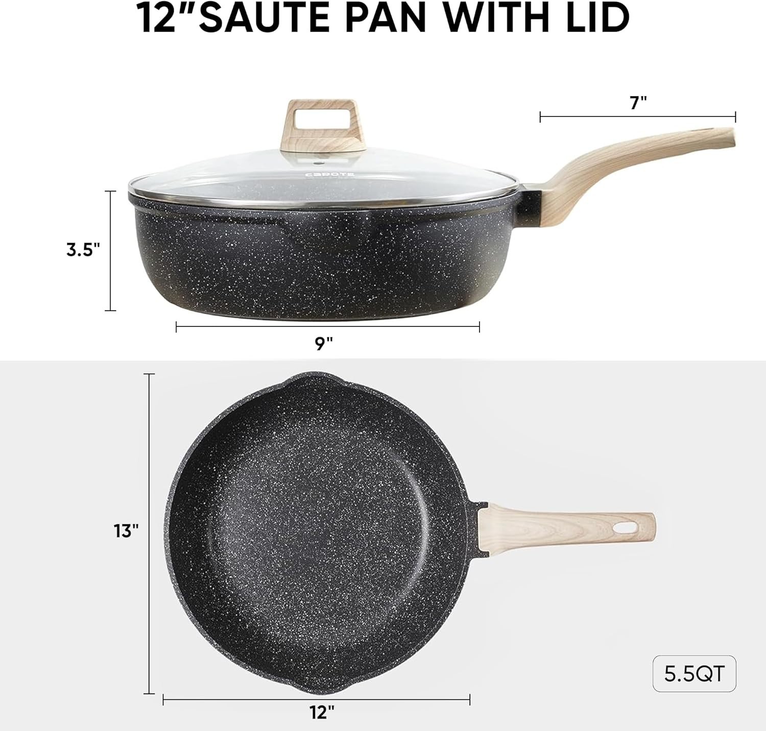 Classic Granite 12″ Deep Frying Pan with Ergonomic Lid & Double Pouring Spout