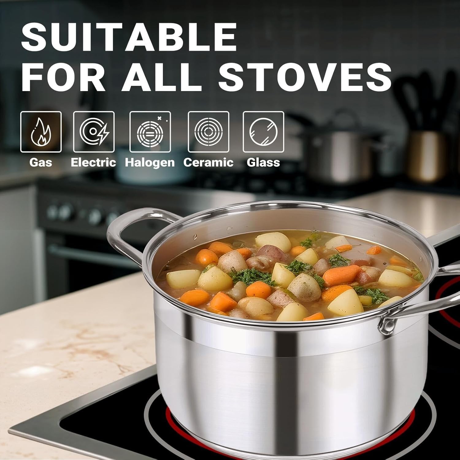 Non-Stick 12 Quart Stainless Steel Pot with Riveted Handles & Transparent Lid