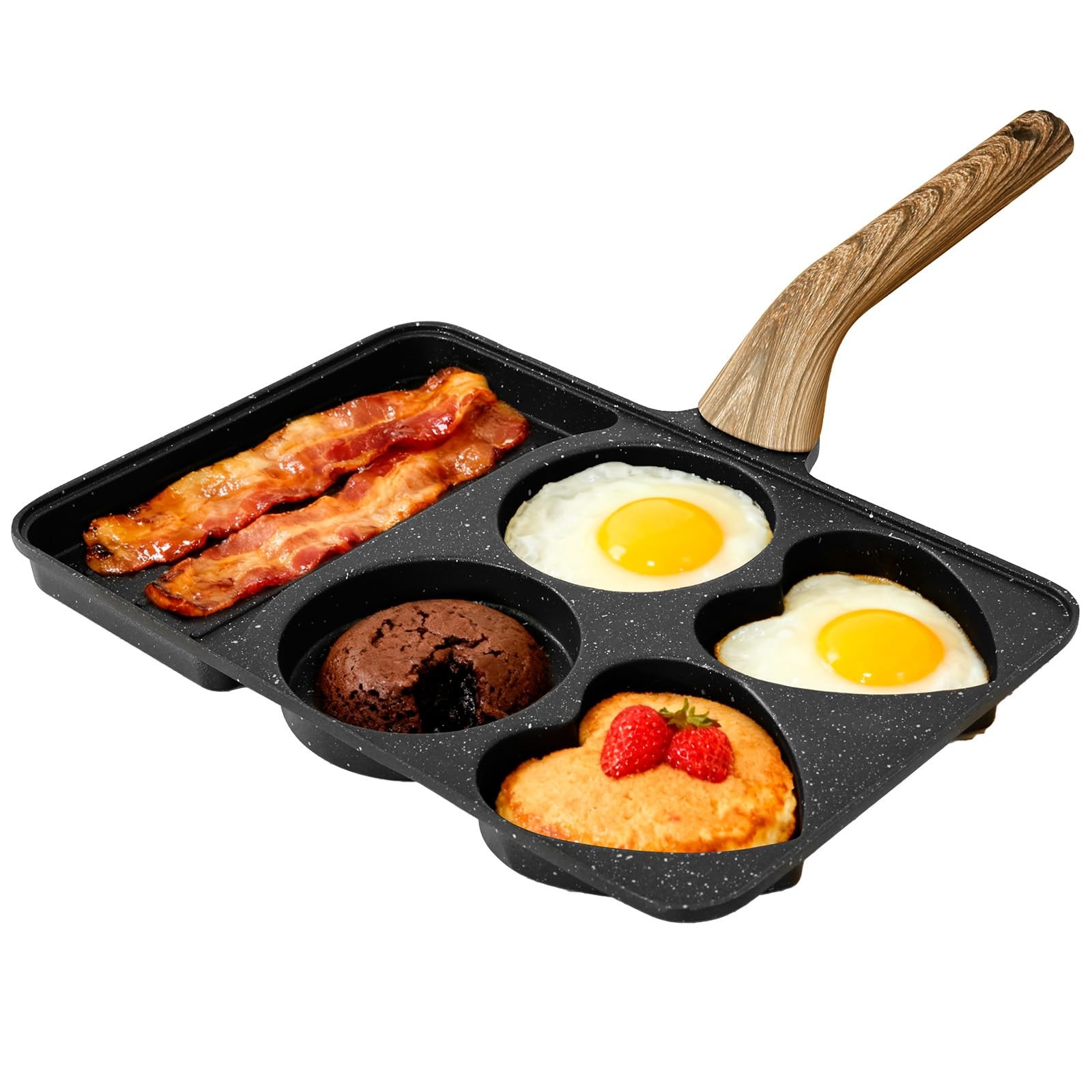 Maifanstone 5In1 Divided Nonstick Grill Egg Frying Pan Omelette Black Tool