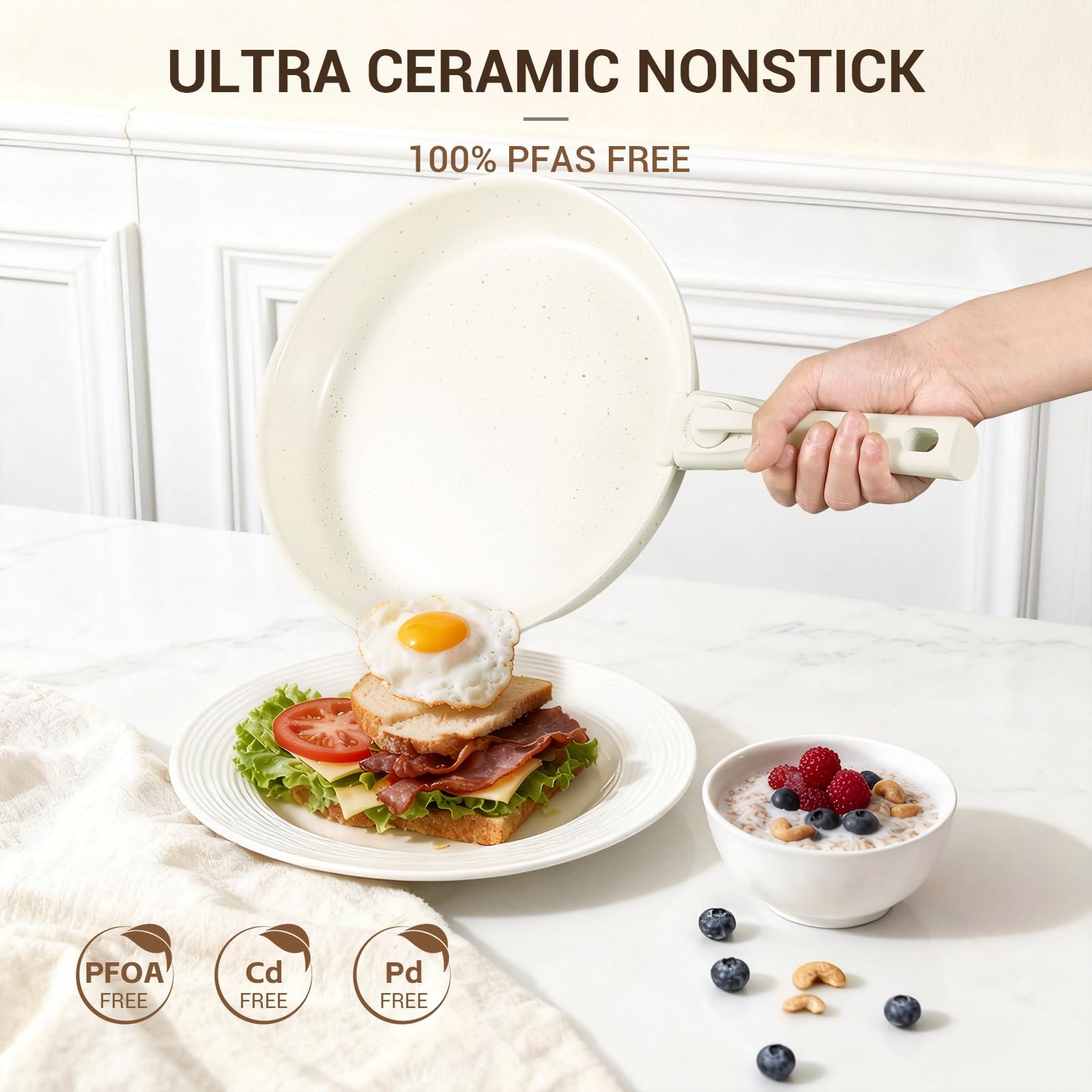 Pots and Pans Set Non Stick, Ceramic Cookware Set with Removable Handles, Sta…