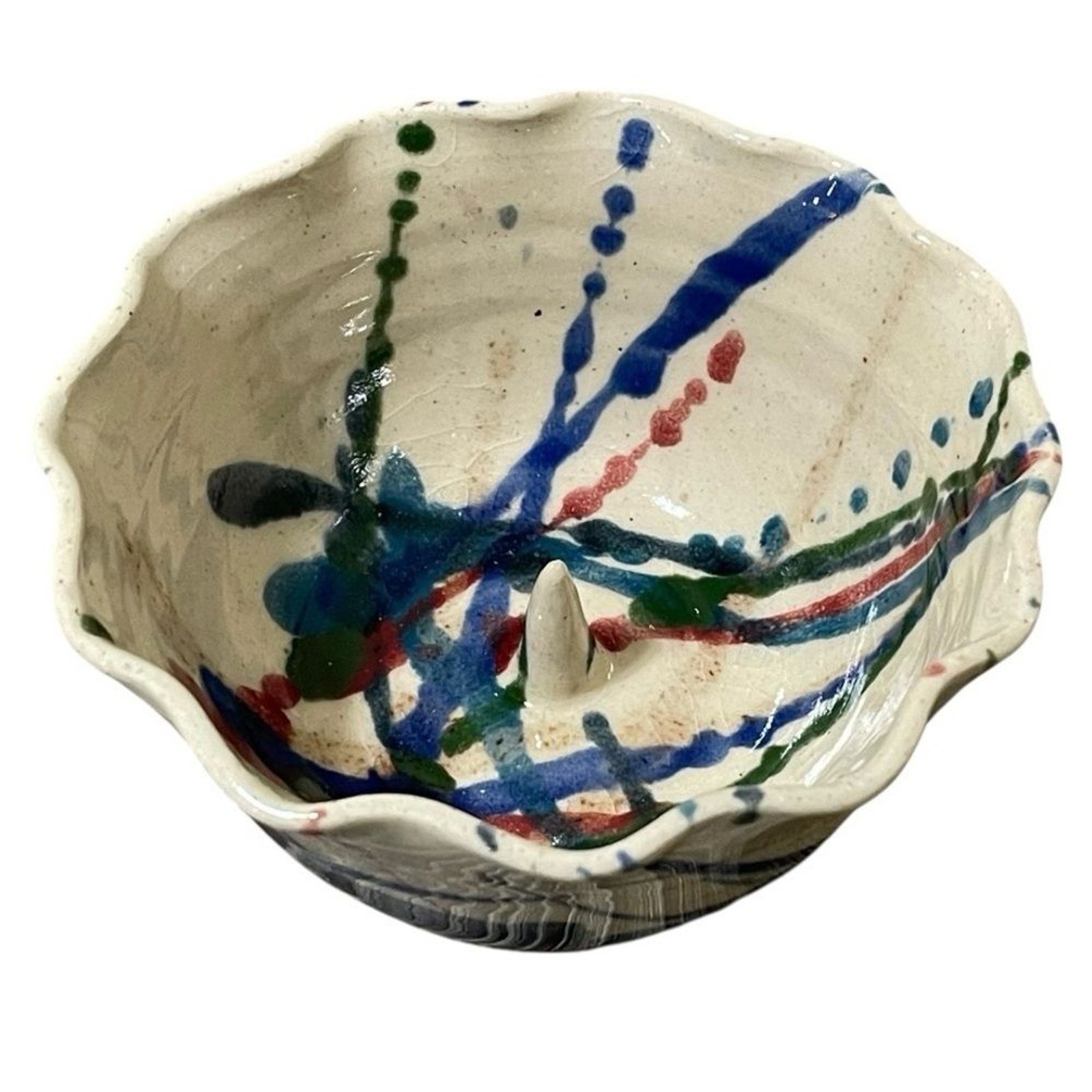 John Garrou Pottery Apple Baker Bowl Hand Crafted Ceramic Paint Splatter Recipe
