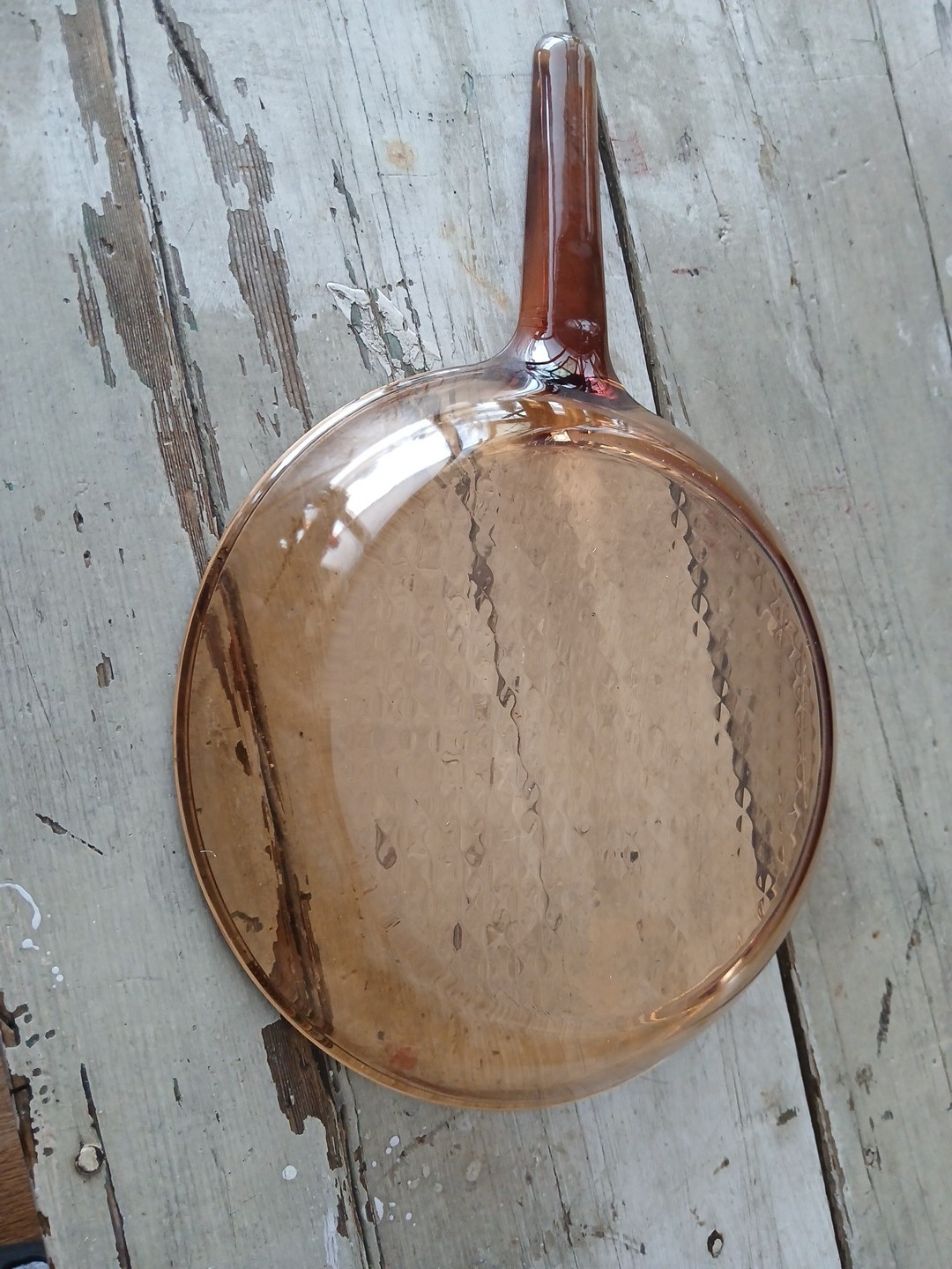 Corning Ware Vision Amber 10.5” Skillet Pan Waffle Bottom Vintage ‘70s No Lid