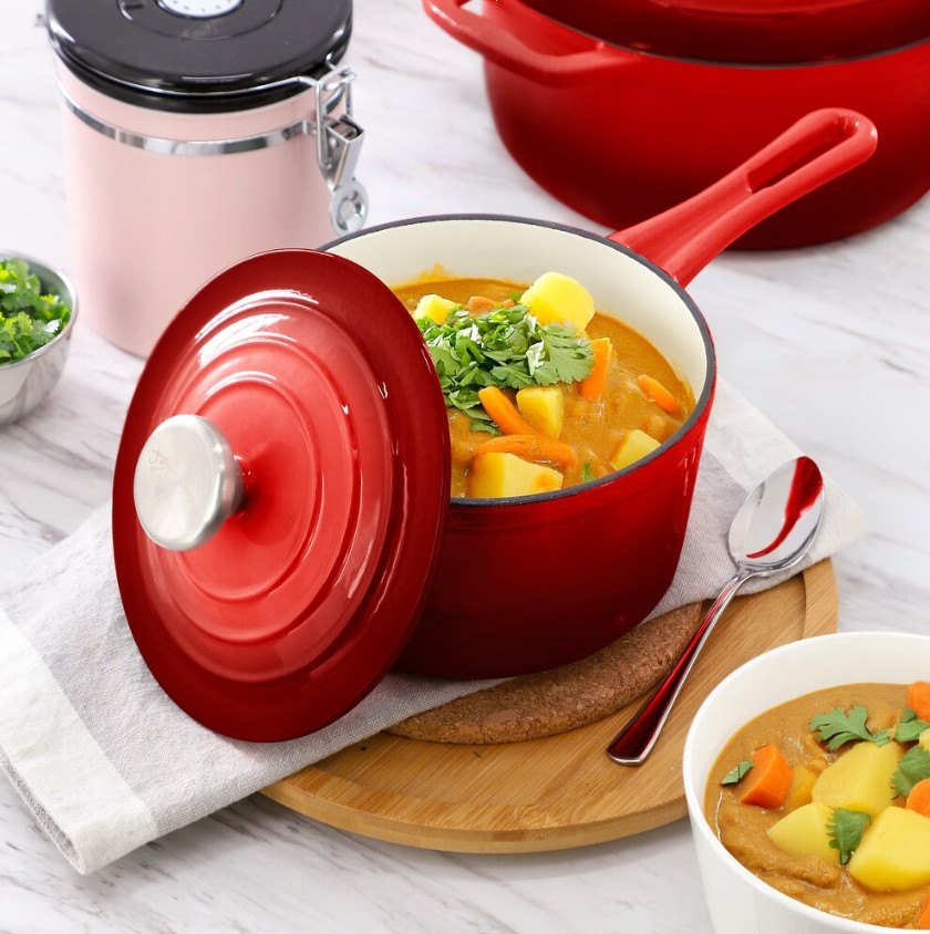 7-Piece Enameled Cast Iron Cookware Set Red Dutch Oven Pots & Pans