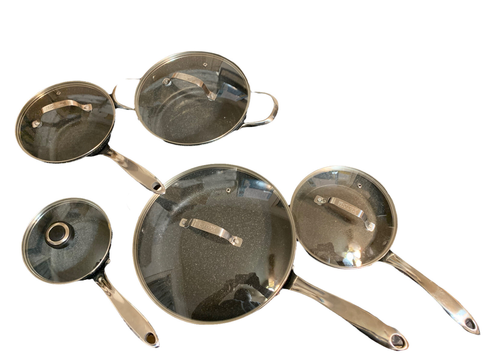 The Rock by Starfrit Non-Stick Aluminum Base Cookware 10 Piece Set – Black. Used