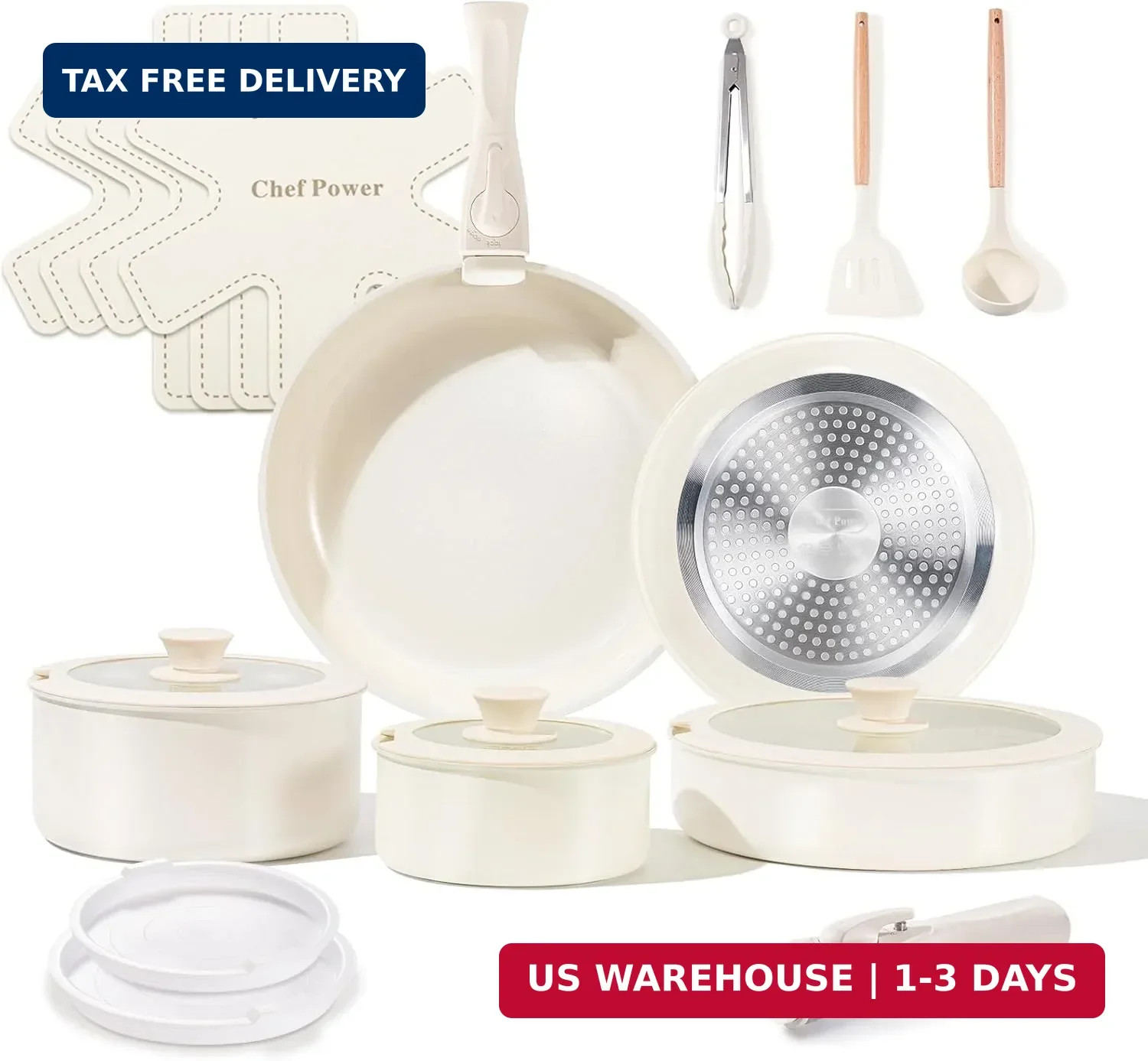 Chef Power Ceramic Cookware Set Non Toxic with Detachable Handles, Healthy Nonst