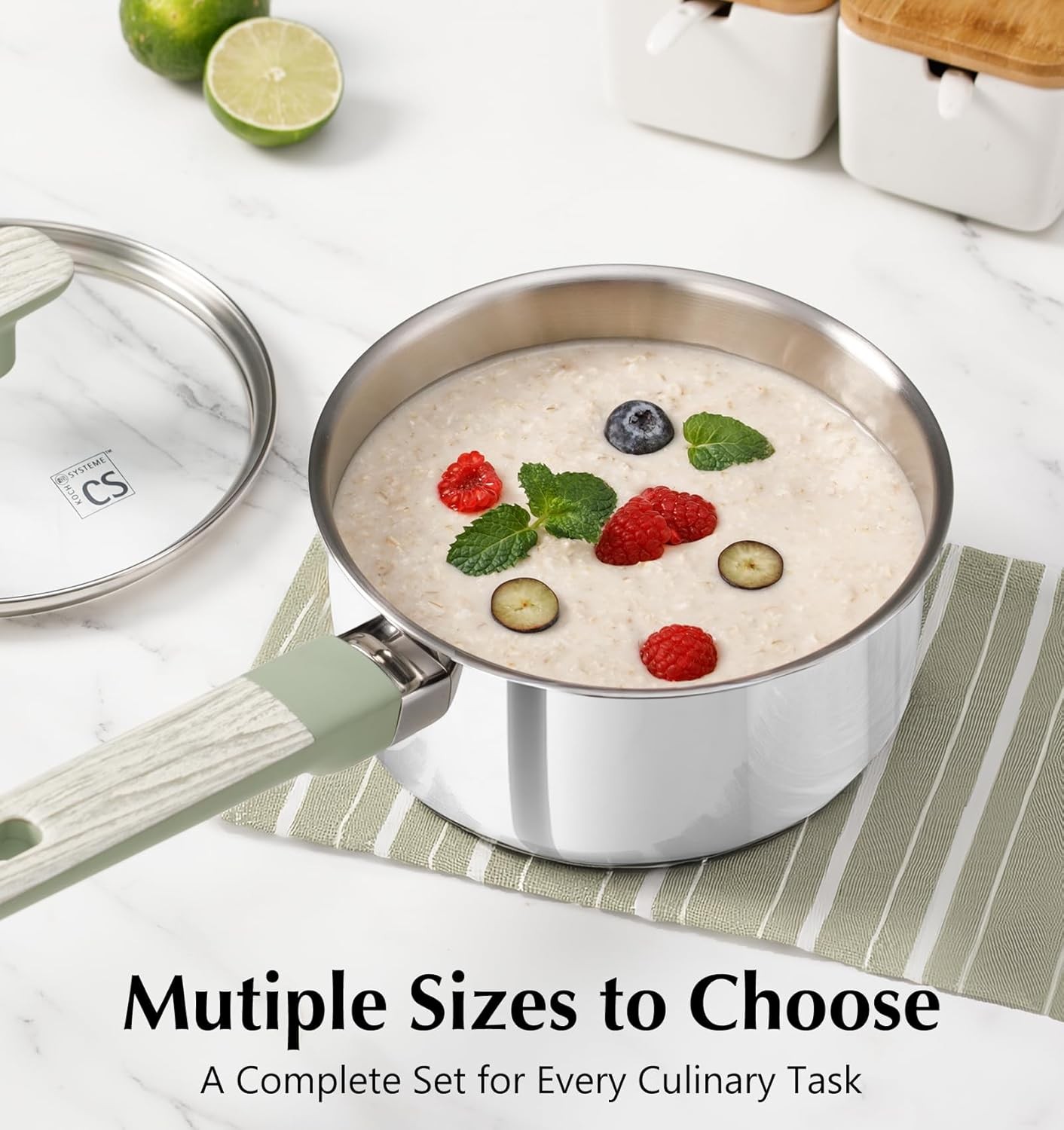 6 PCS Stainless Steel Sauce Pan Set, 1.5QT & 2QT & 3QT Stainless Steel Pot Set