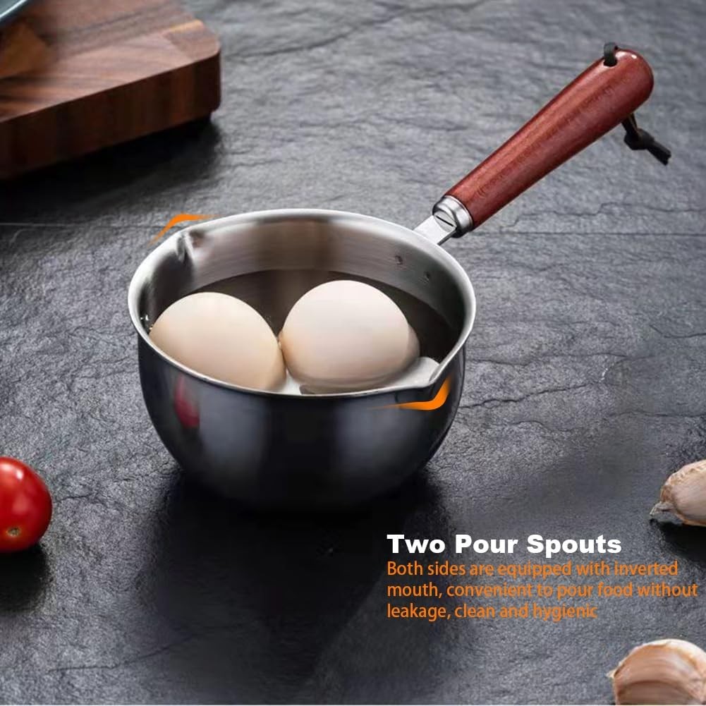 Butter Warmer Pot Stainless Steel Milk Warmer with Wooden Handle for Seafood,