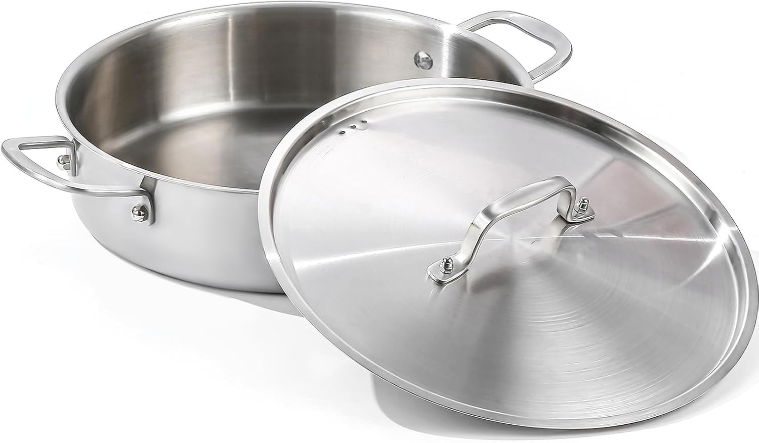 8 Quart Tri-Ply Stainless Steel Braiser Pan with Lid – Induction Compatible