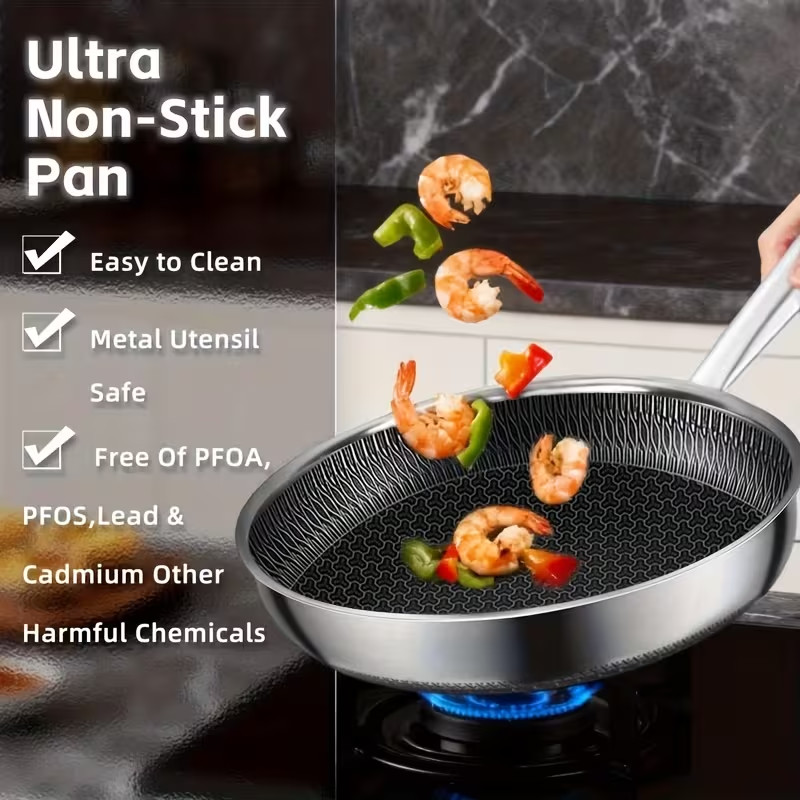 Premium Stainless Steel 304 Honeycomb Nonstick Frying Pan Set(3pc) 7.8/9.4/11 In