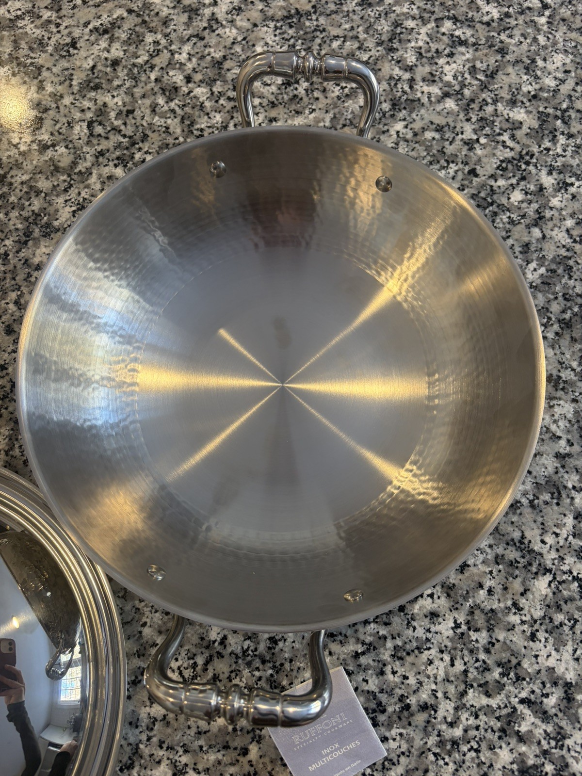 Ruffoni Opus Prima Hammered Stainless-Steel Wok 12” w/ Tomato Knob, 4 3/4-Qt