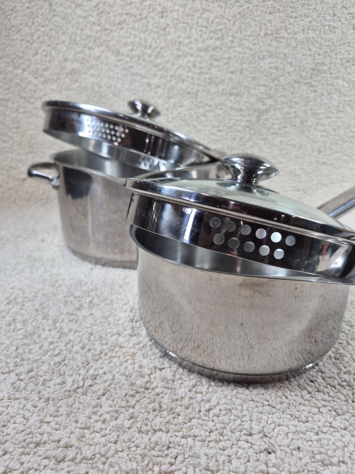 WearEver 4-pc Stainless Cookware Double Spout Strainer Glass Lid