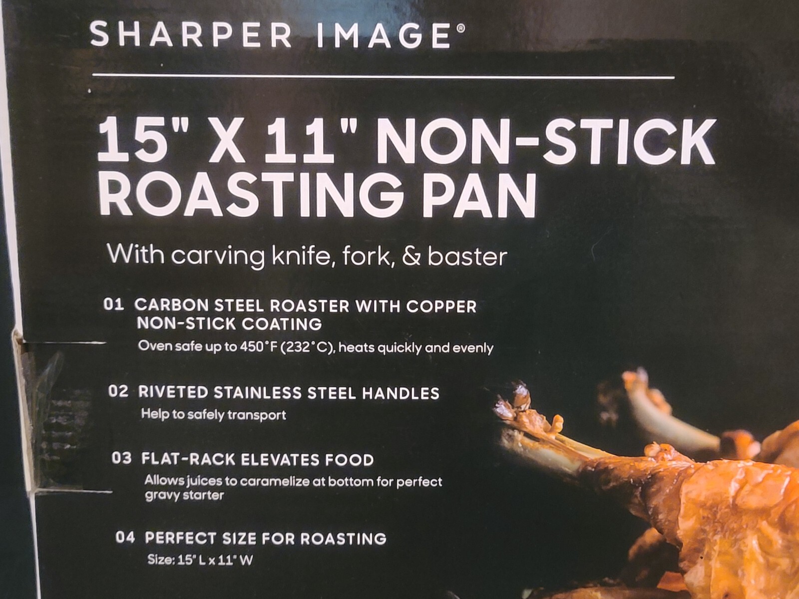 NEW IN BOX Sharper Image Nonstick Roasting Pan with Carving Knife Fork & Baster
