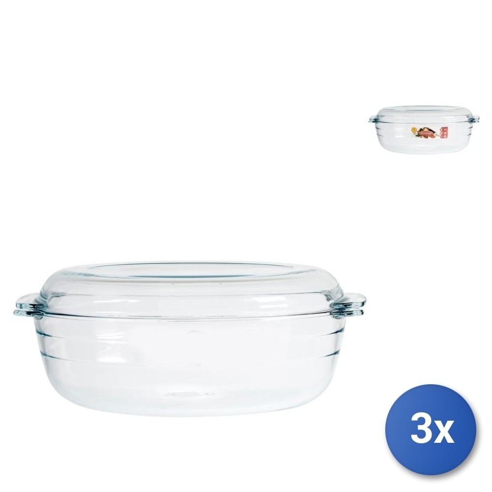 3X Oval Casseroles With Lids Ocuisine 3 Liters Transparent Pyrex