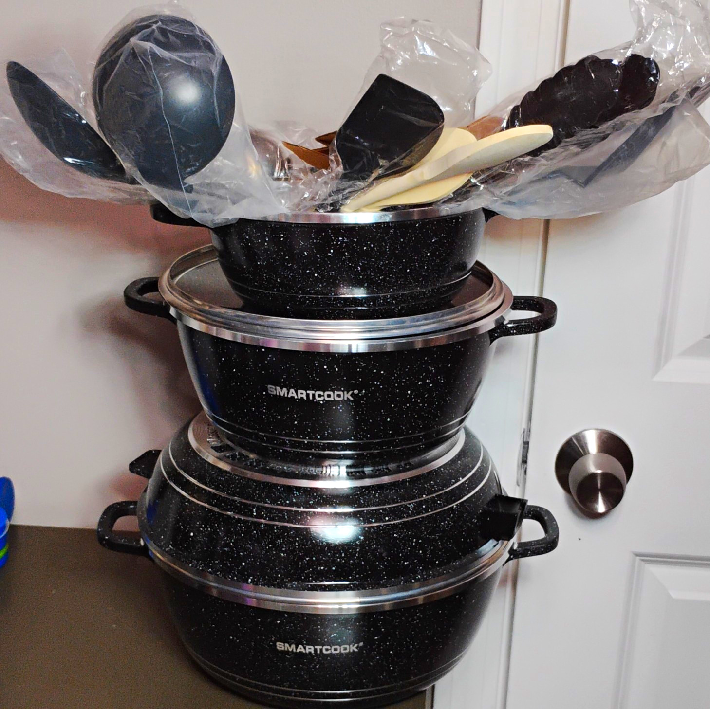 SmartCook Non-Stick 3-Piece Black Pot Set w/ Lids, Gas/Electric Compatible