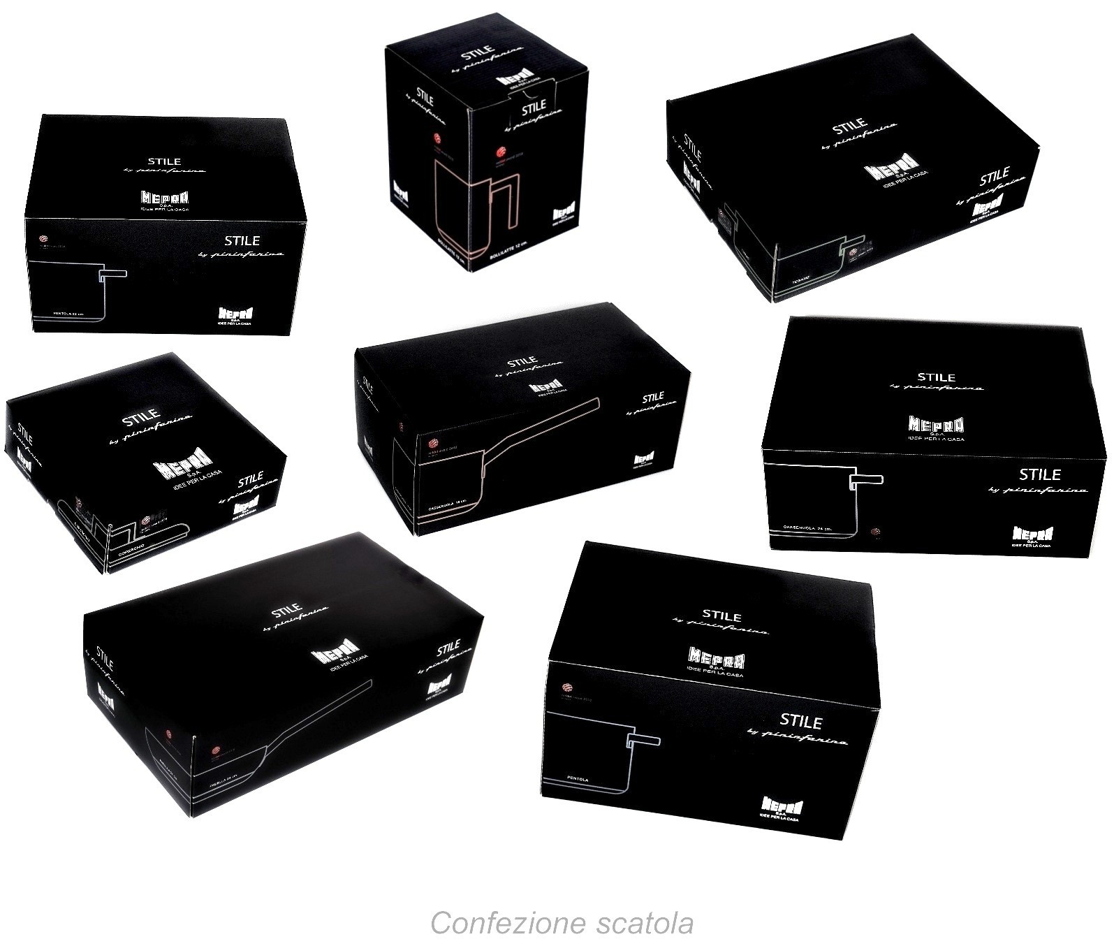 Pots 16 pcs Pininfarina style stainless steel 18/10 Mepra design Made in Italy