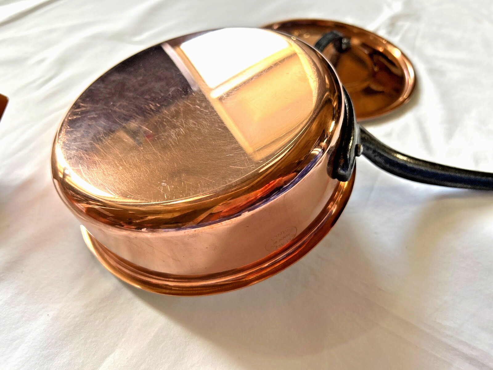BAUMALU Copper 2 mm Saute Pans and Pots Mixed set of 3 Alsace France New