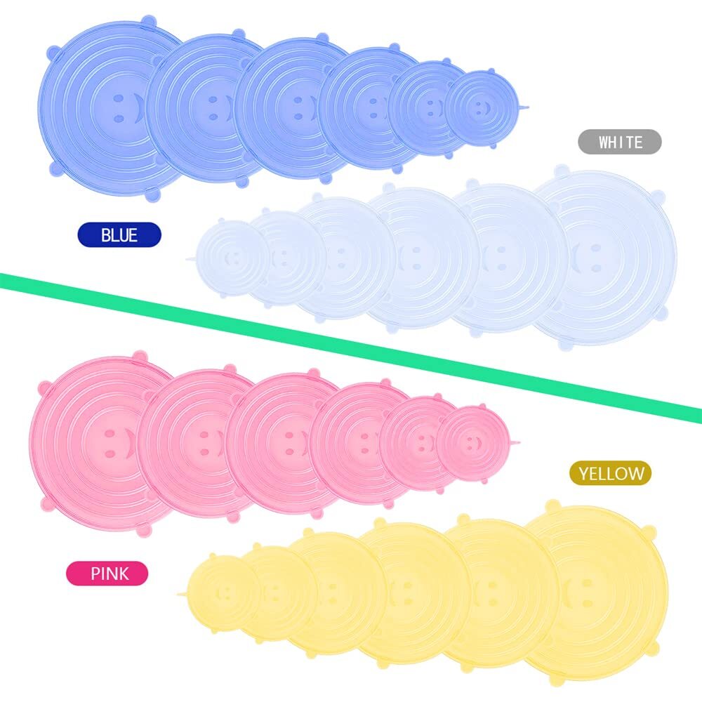 12 Pack 6 Sizes Reusable Silicone Stretch Lids Food Container Covers