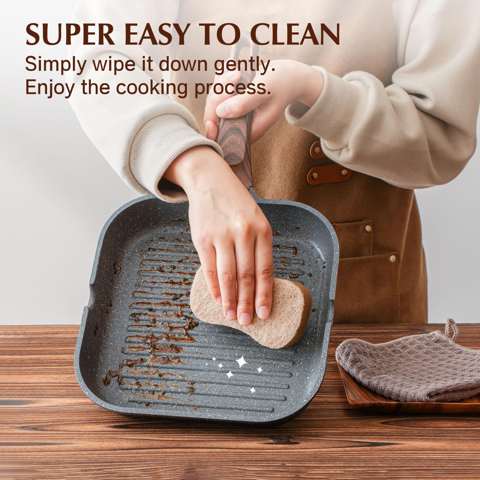 Nonstick Grill Pan 12″ for Stove Tops, Versatile Square Griddle with Pour Spouts