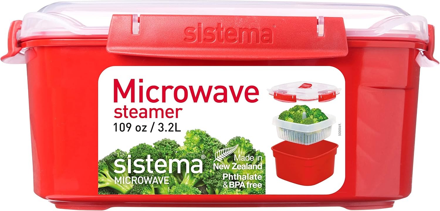 Heat & Eat Microwaveable Food Steamer with Removable Steamer Basket & Steam