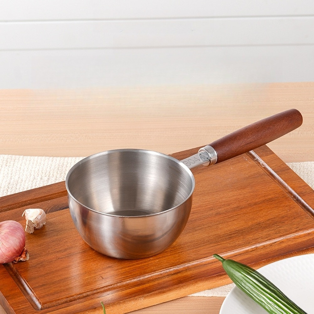 Oil Pouring Pan 28×11.6x6cm Stainless Steel Sauce Pot with Wood Handle