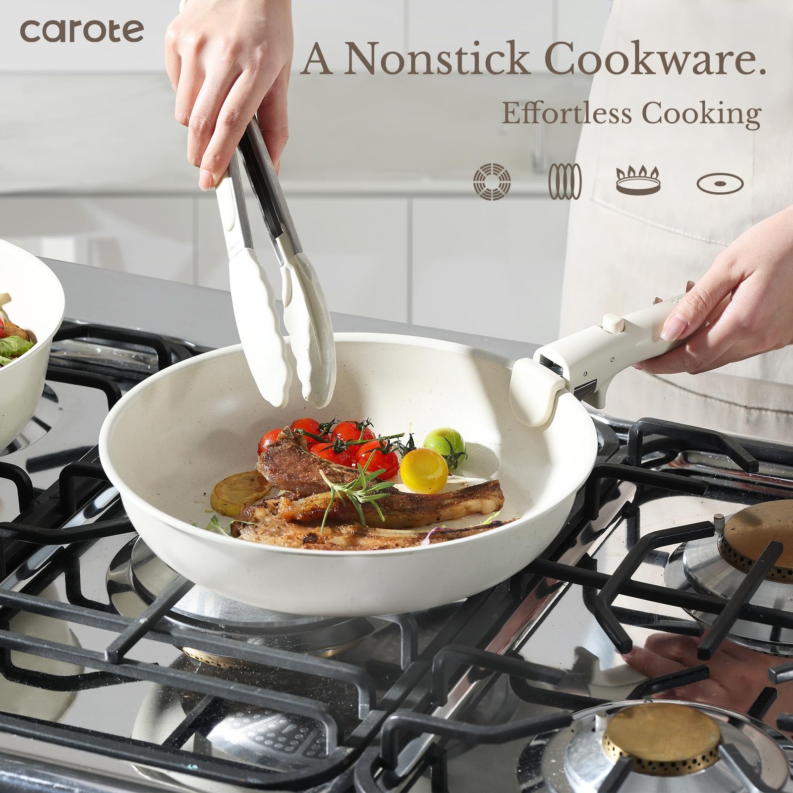 CAROTE 17pcs Pots and Pans Set Nonstick Detachable Handle Induction RV Cookware