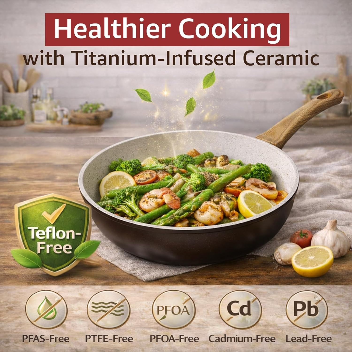 Bazova 24-Pcs Non-Toxic Cooking Set: Durable Ceramic & Titanium-Enhanced Design