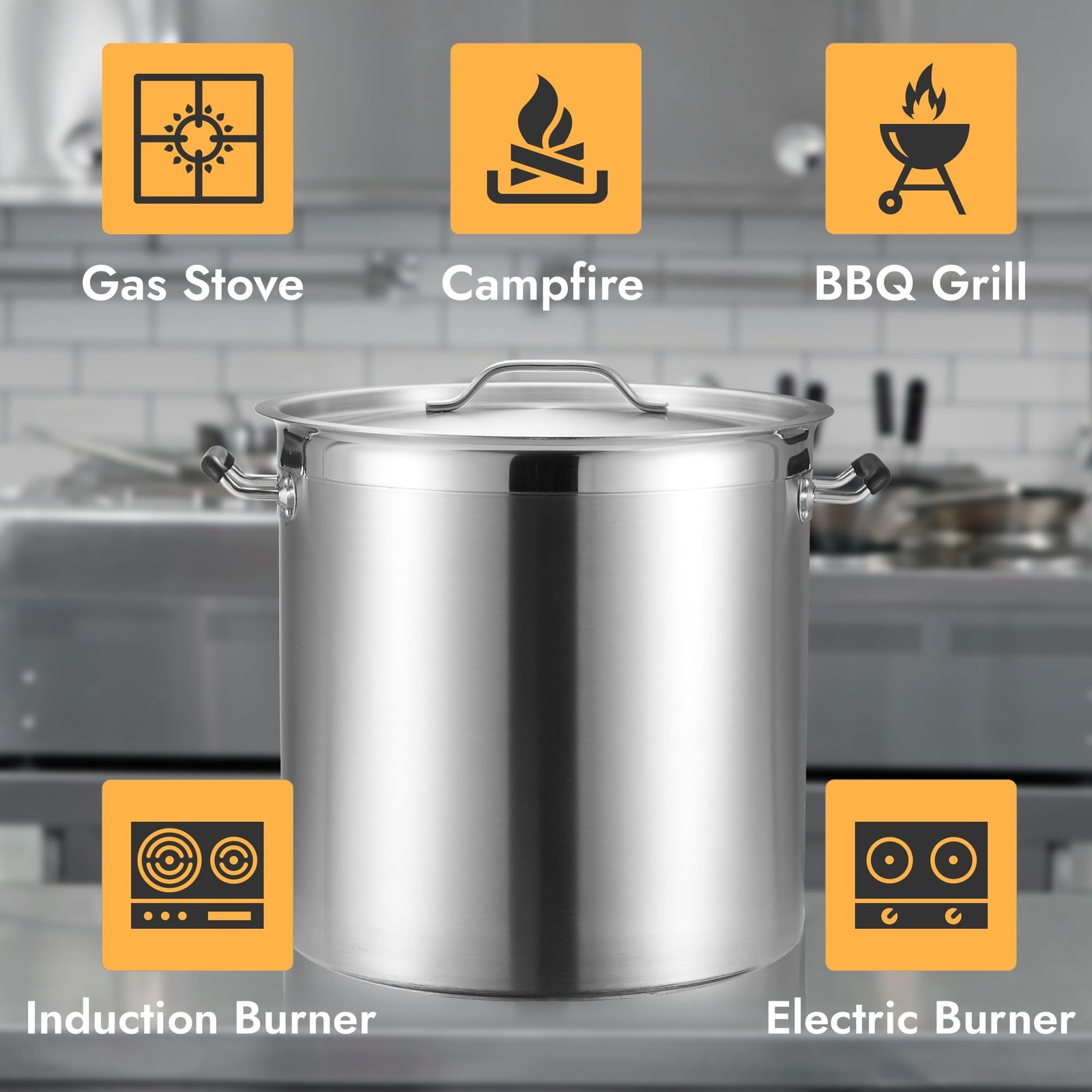 Curta 20 Quart Large Stock Pot Lid Nsf Listed 3-Ply 18/8 Stainless Steel