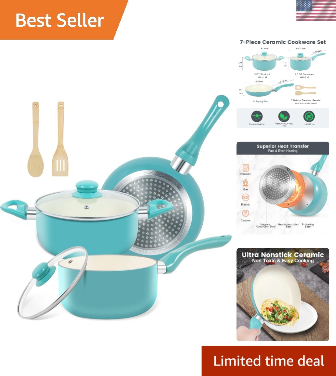Complete Kitchen Induction Cookware Set – 7 Piece Nonstick & Dishwasher Safe
